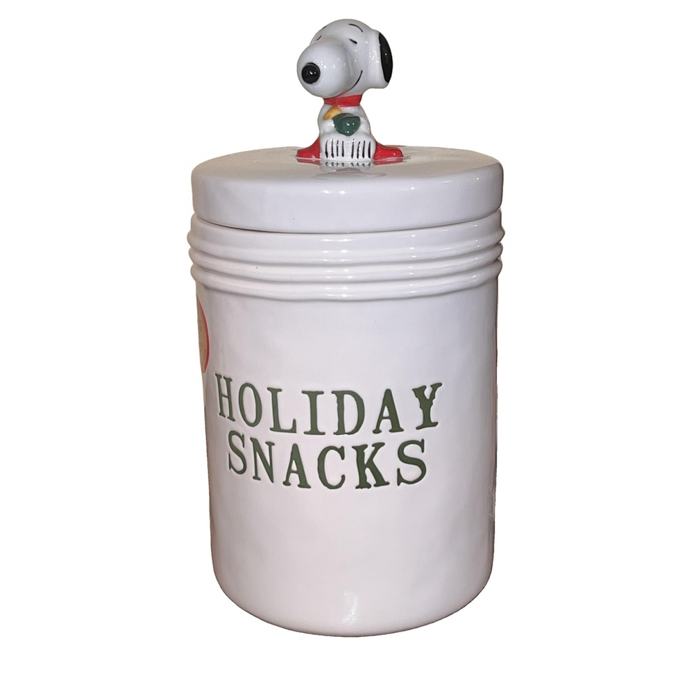 Rae Dunn Peanuts Holiday Snacks Storage Canister with Snoopy Topper